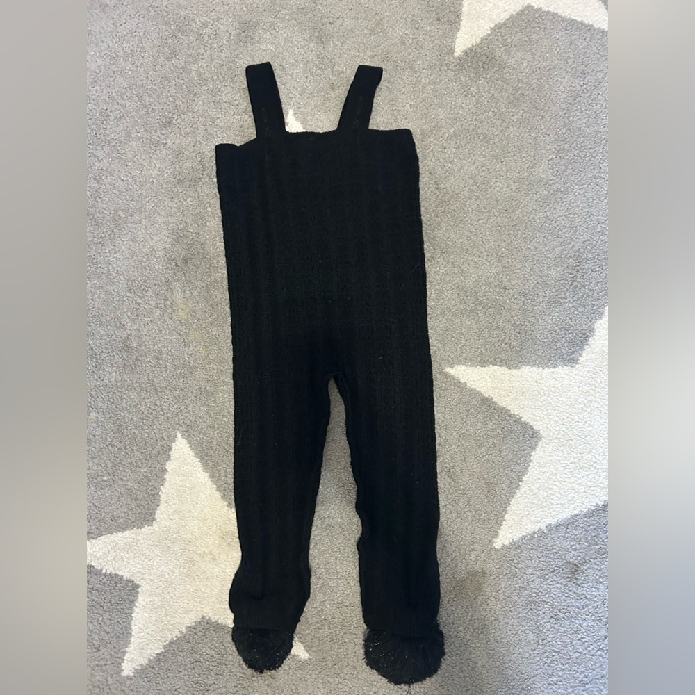 Wolf and Rita Black Knit Overalls pompoms